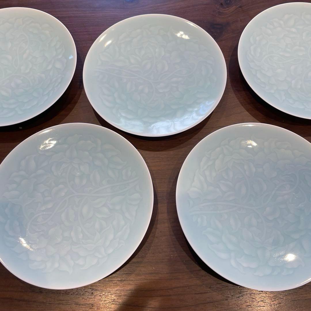 美濃焼 有田焼 快山窯 青白磁唐草文皿 銘々皿 5枚 セット
