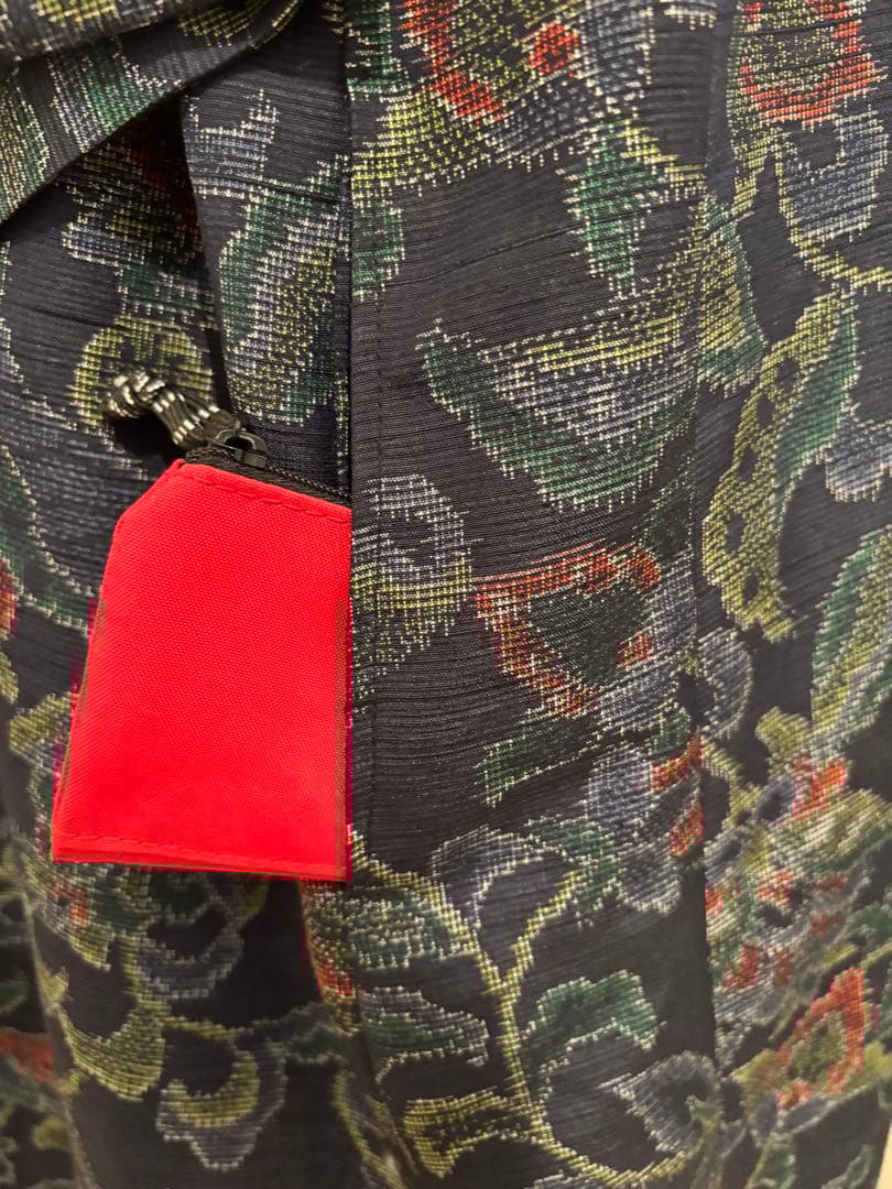 167 着物リメイク 正絹 紬 更紗花文 ロングコート リボン付