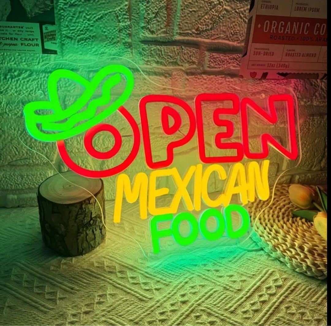 新品 LED ネオンサイン OPEN メキシカンフード USB式 店舗用 看板
