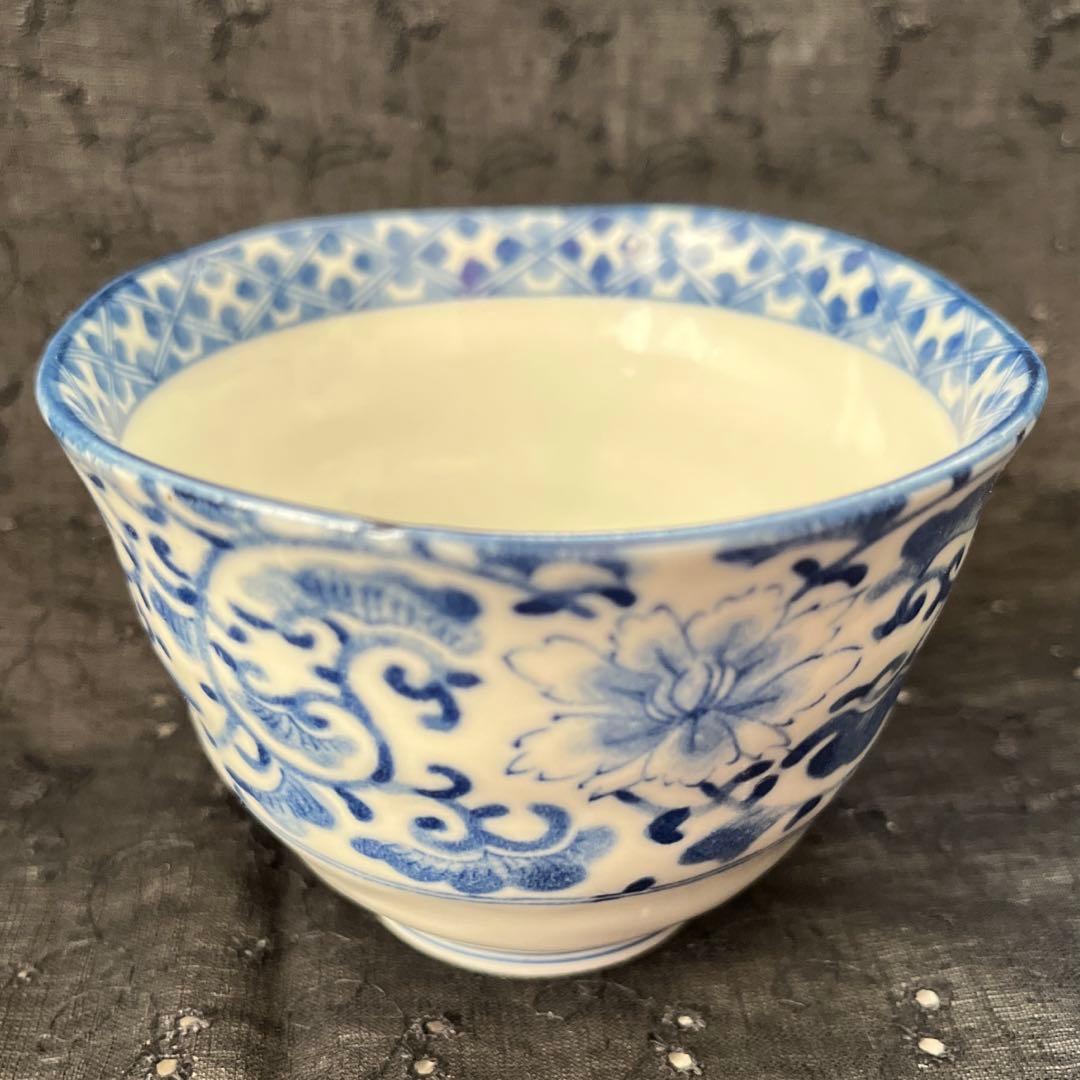 柿右衛門　染付花唐草　角福　渦福　小鉢　蕎麦猪口　3客組　蛸唐草