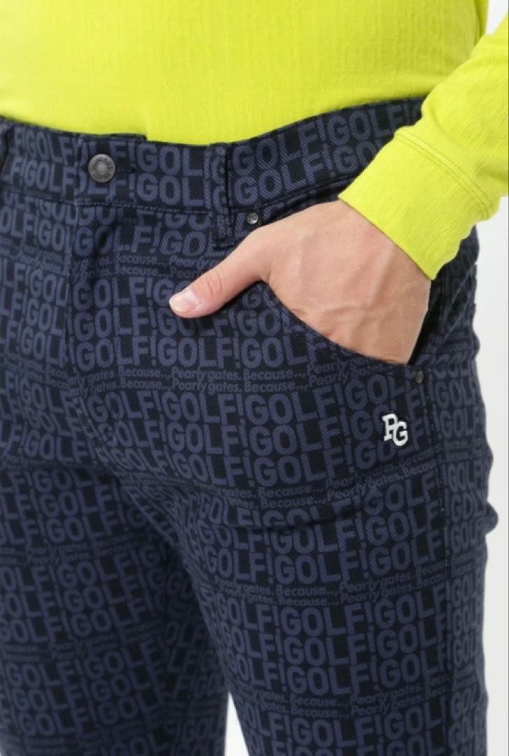 新品 パーリーゲイツ コットンストレッチカルゼ表ピーチパンツ(6)サイズLL/紺