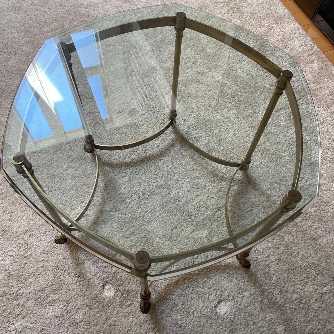 ガラス ゴールド テーブル リビングテーブル 机 真鍮？ アンティーク 高級