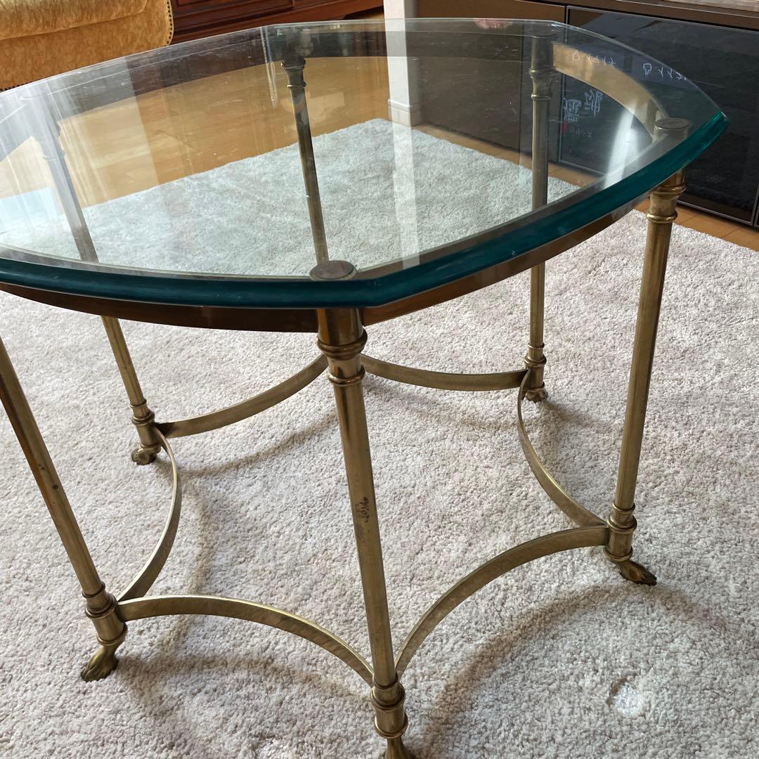 ガラス ゴールド テーブル リビングテーブル 机 真鍮？ アンティーク 高級