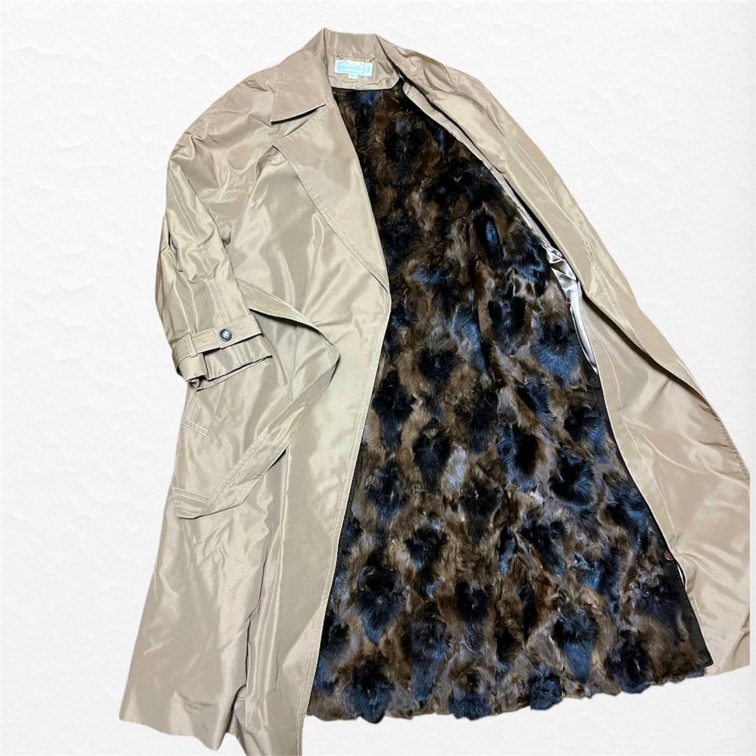美品 希少✨フォックスファー シルク ベルト ロングコート トレンチ ライナー