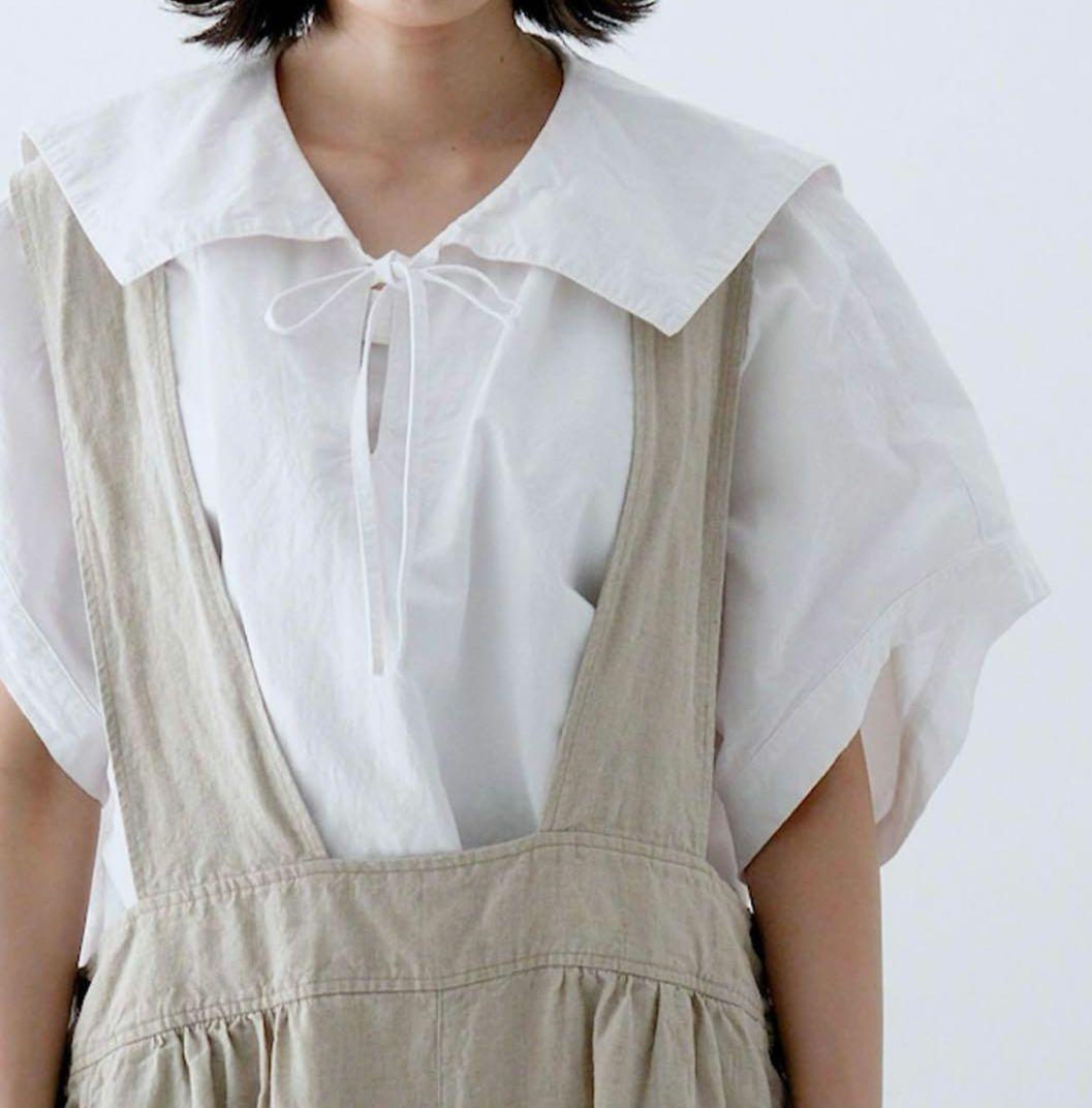 美品　ネストローブ　コットンリネンマイクロウェザーセーラーブラウス　オフシロ