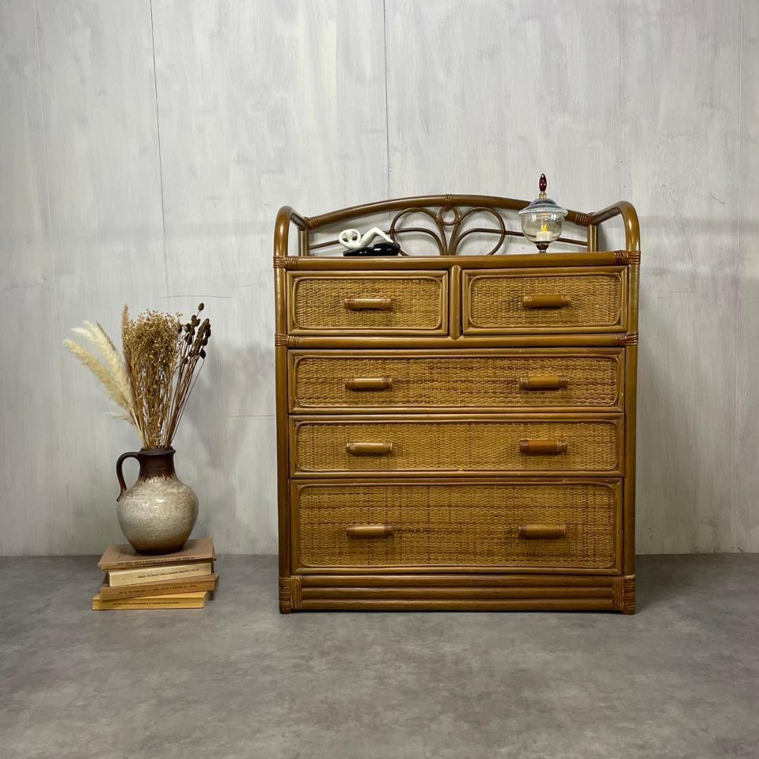 ヴィンテージ ラタンチェスト 5杯 籐家具 収納 ナチュラル レトロ ビンテージ