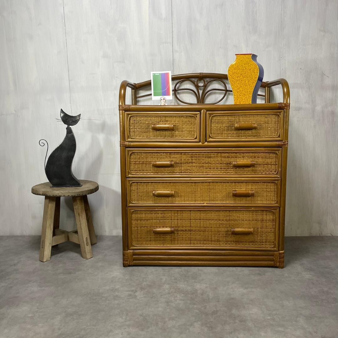 ヴィンテージ ラタンチェスト 5杯 籐家具 収納 ナチュラル レトロ ビンテージ