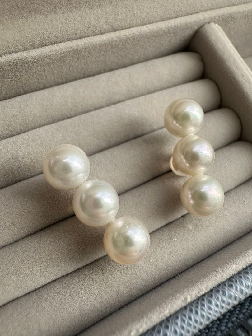 楽天ルベミール／あこや真珠３連パールピアス K18 7.5～8.0mm