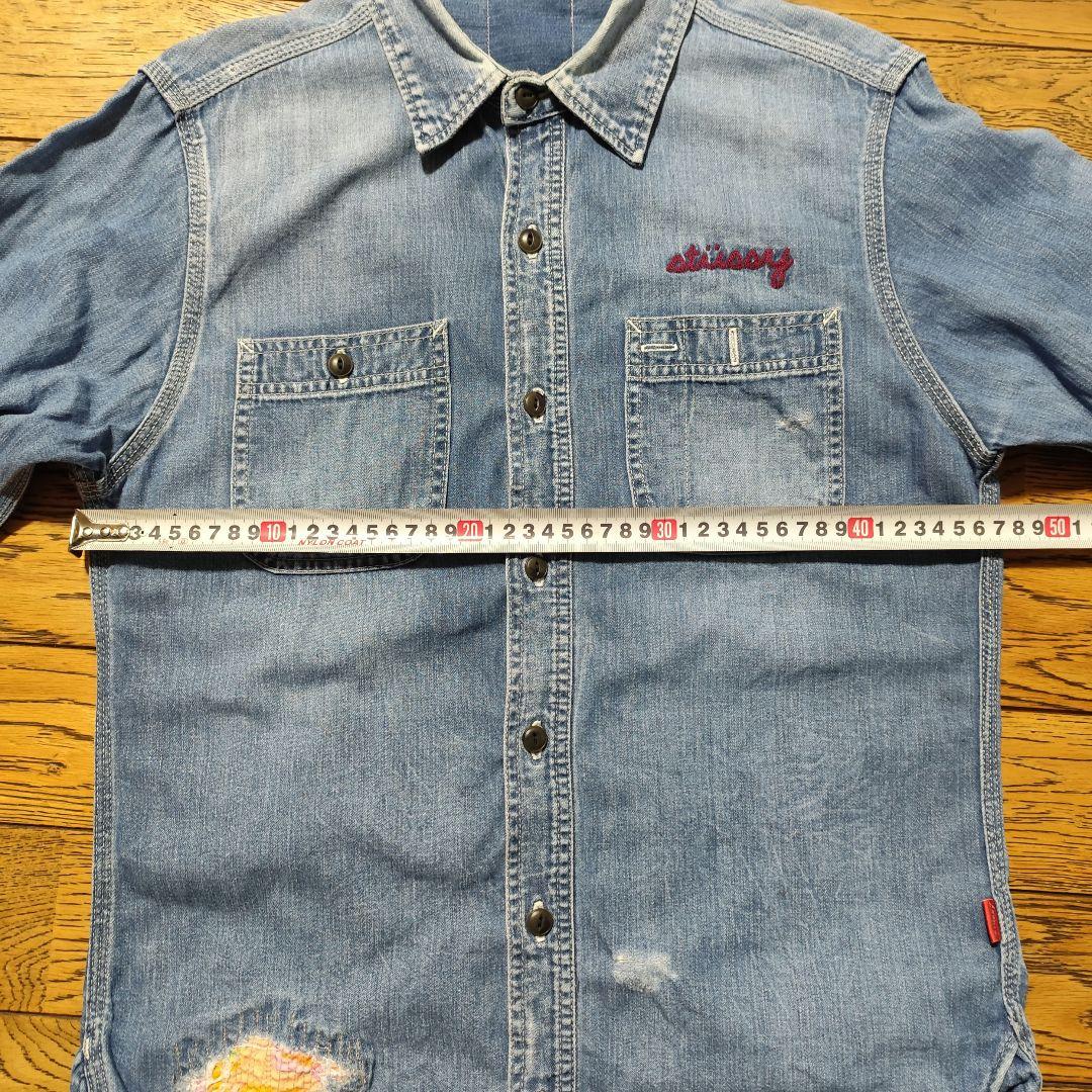 希少 old STUSSY ダメージリペア加工 デニムシャツ 金タグ