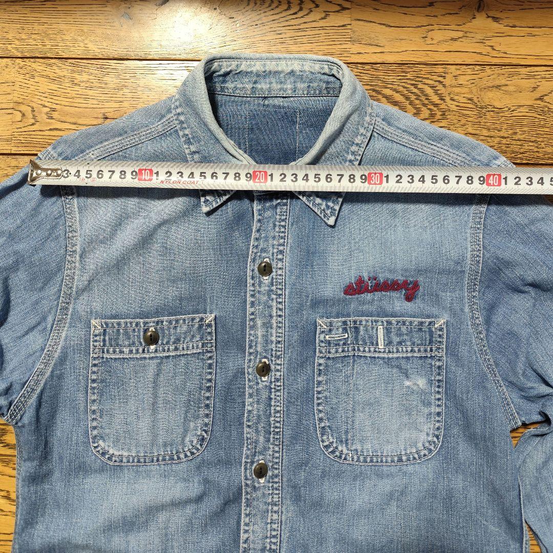 希少 old STUSSY ダメージリペア加工 デニムシャツ 金タグ