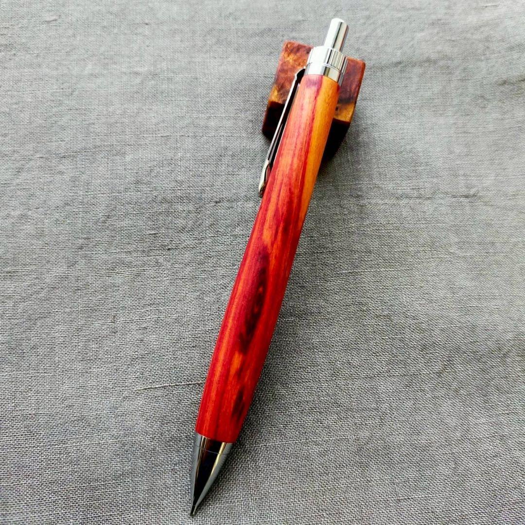 チューリップウッド　濃色　ハンドメイド　木軸シャープペン　0.5mm　シルバー