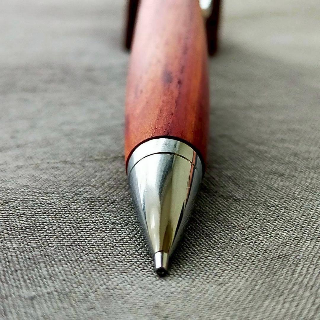 チューリップウッド　濃色　ハンドメイド　木軸シャープペン　0.5mm　シルバー