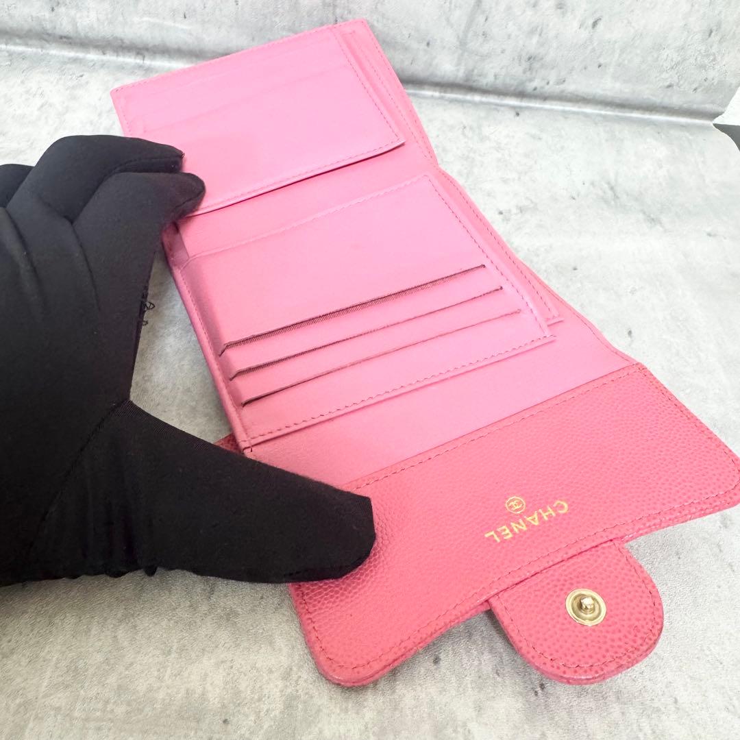 シャネル コンパクト財布 三つ折り財布 ココマーク マトラッセ キャビアスキン