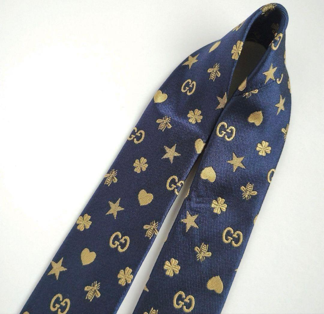 美品 グッチ ネクタイ GG ビー ハート スター ジャガード