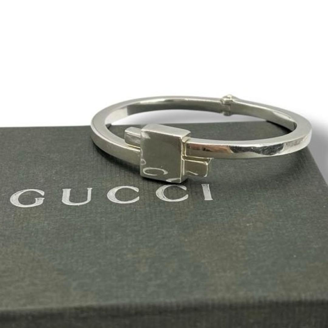 美品 GUCCI プレート バングル ブレスレット シルバVintage 希少