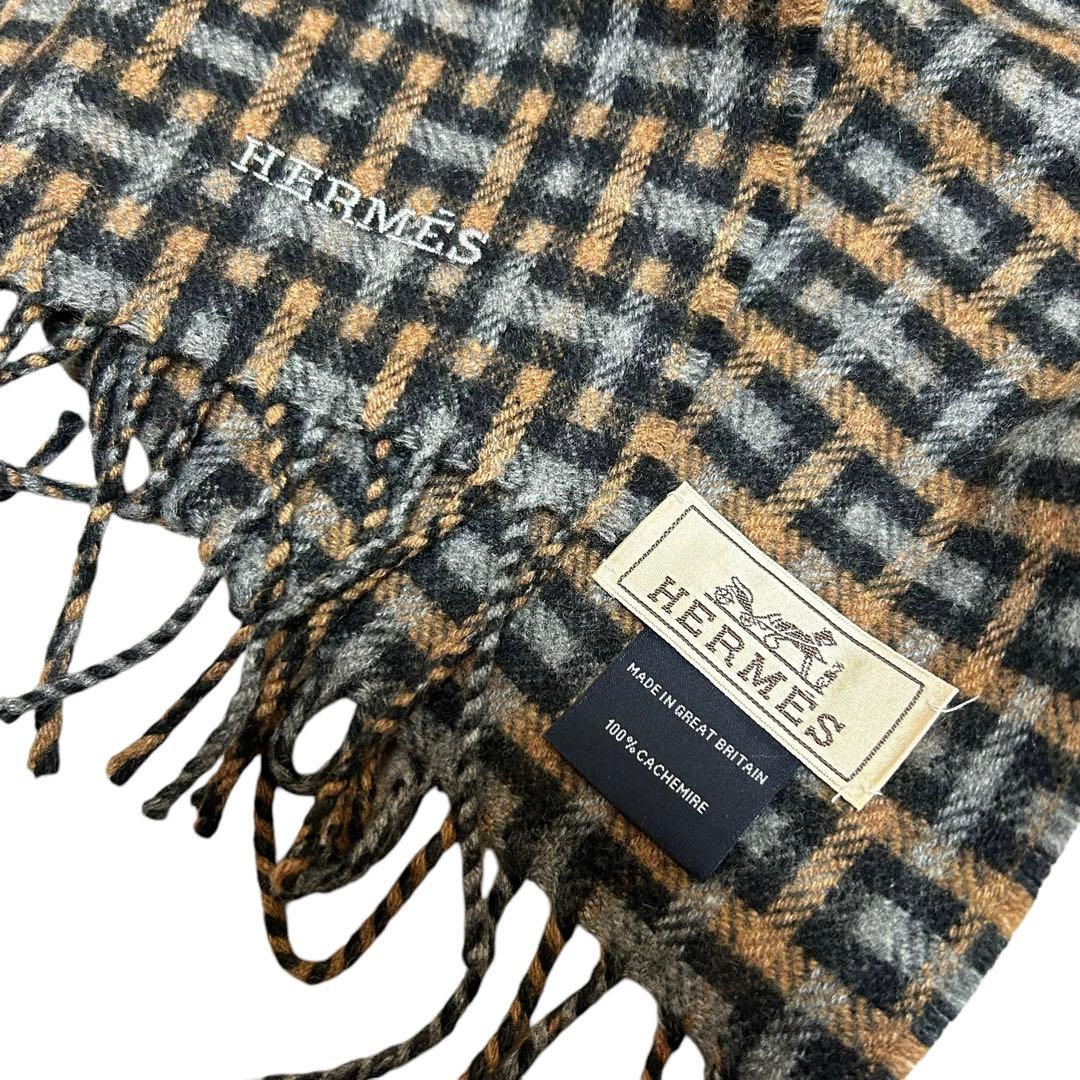 HERMES エルメス　マフラー　総柄　Hエコセ　カシミヤ