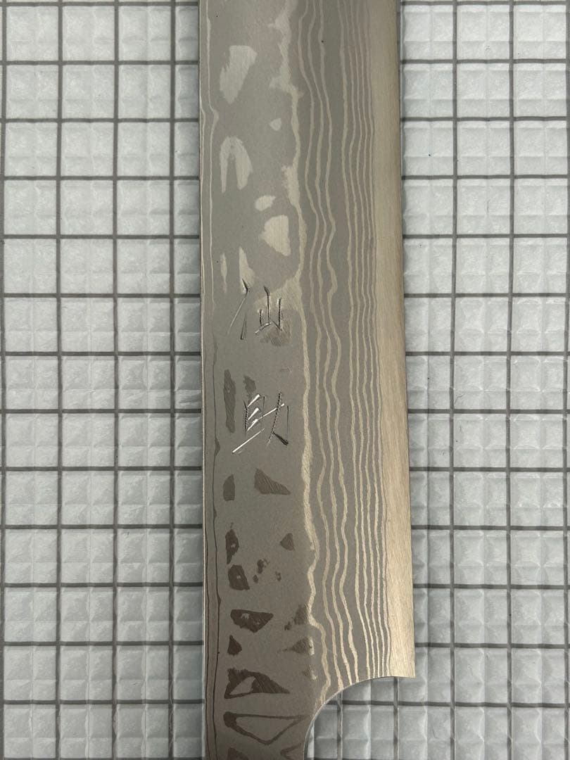 仙助 柳刃包丁 包丁 300mm 安来鋼青紙２号 ダマスカス 紫檀シノギ柄 ②