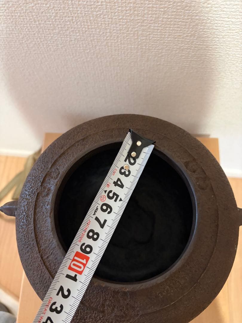 未使用★茶道具　釜師　十二代　和田美之助造　真形羽釜　釜鐶添　共箱　黄布　栞