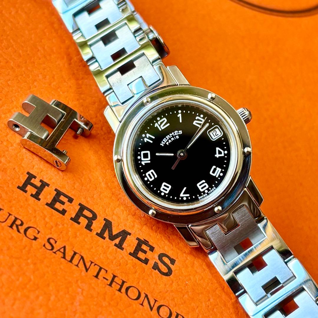 【HERMES】✨極美品✨ クリッパー レディース 腕時計 ブラック文字盤