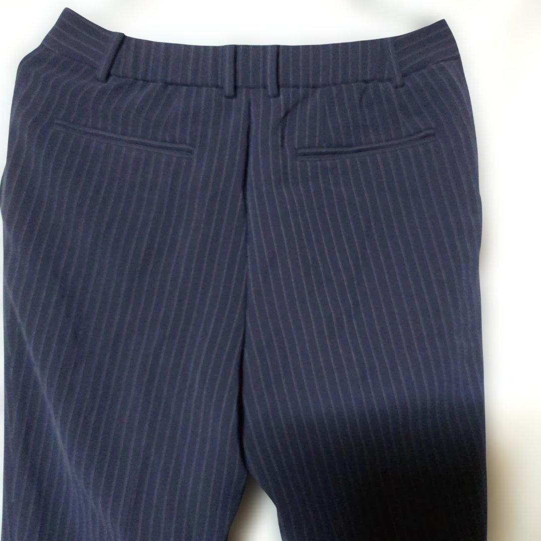2点セット　ネイビー ストライプ ノーカラージャケットL　テーパードパンツXL