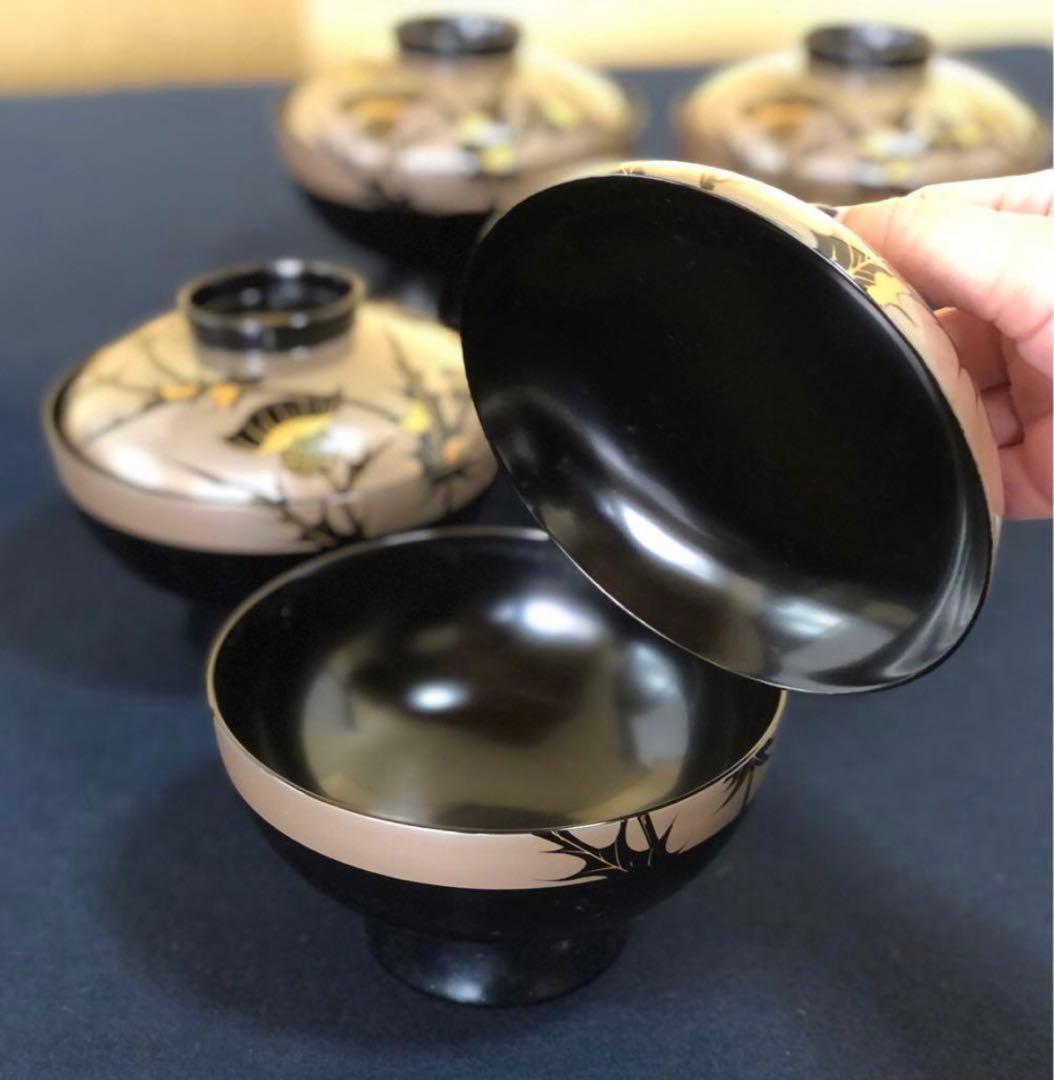 《R》輪島塗 吸物椀5客 木製漆器 木箱 上代4万　 260107か5