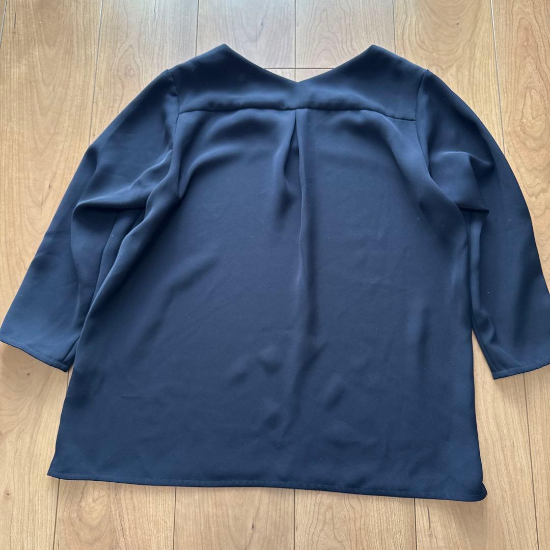 PLST ノーカラー パンツスーツ ダークブルー紺 S セレモニー フォーマル