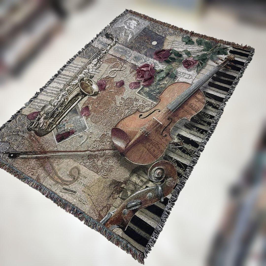 楽器　花　マルチカバー　ソファカバー　ヴィンテージラグ　185x130