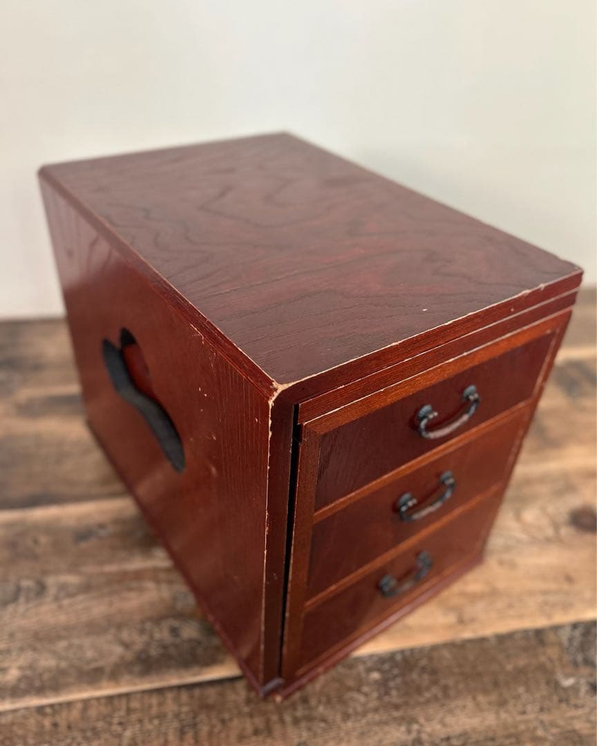 折りたたみ文机 アンティーク 日本古家具 大正〜昭和初期 無垢 三段引出 古道具