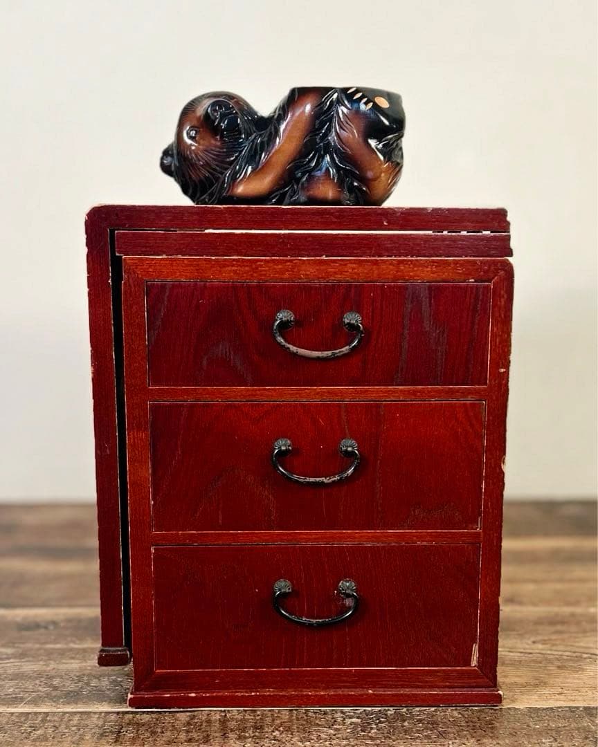 折りたたみ文机 アンティーク 日本古家具 大正〜昭和初期 無垢 三段引出 古道具