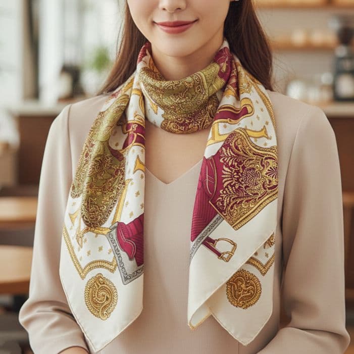 【美品】エルメス カレ90 SELLES A HOUSSE カバーへの腰かけ 白