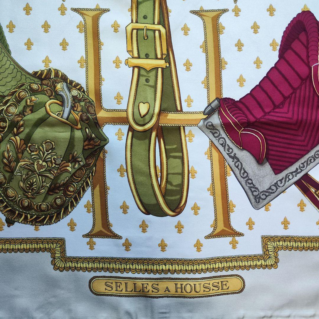 【美品】エルメス カレ90 SELLES A HOUSSE カバーへの腰かけ 白