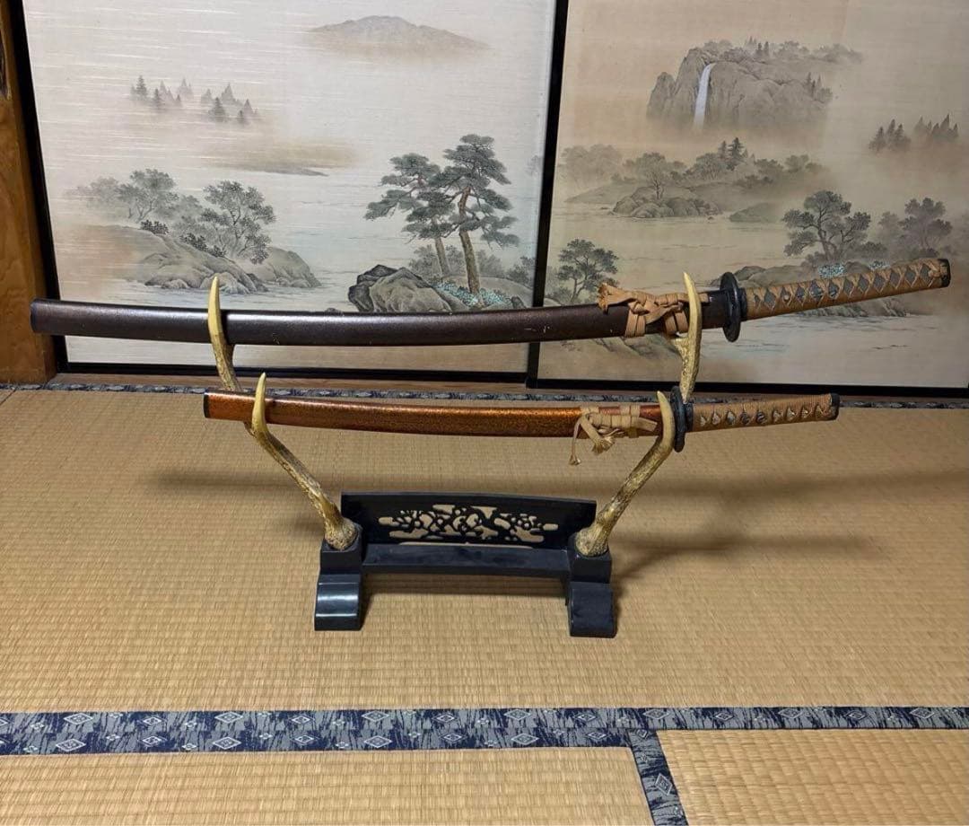 模造刀　刀装具　日本刀　居合刀　鹿の角 鹿角置台セット