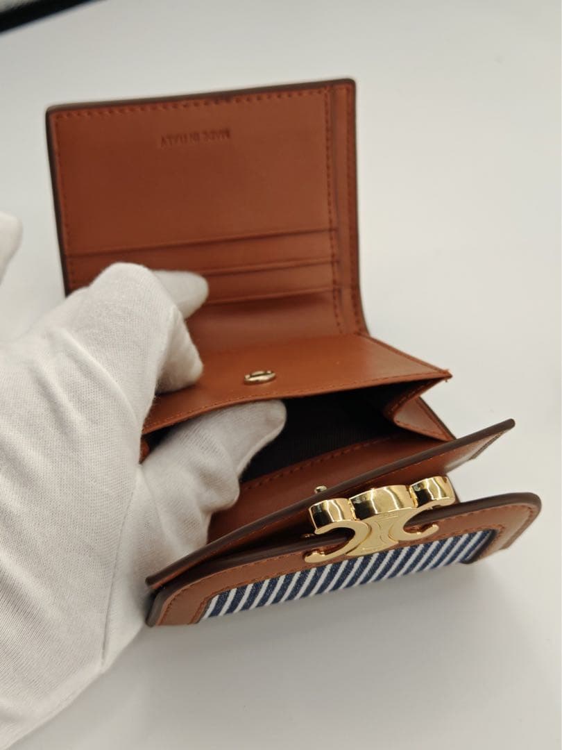 CELINE トリオンフ ミニ財布 ストライプ×ブラウン
