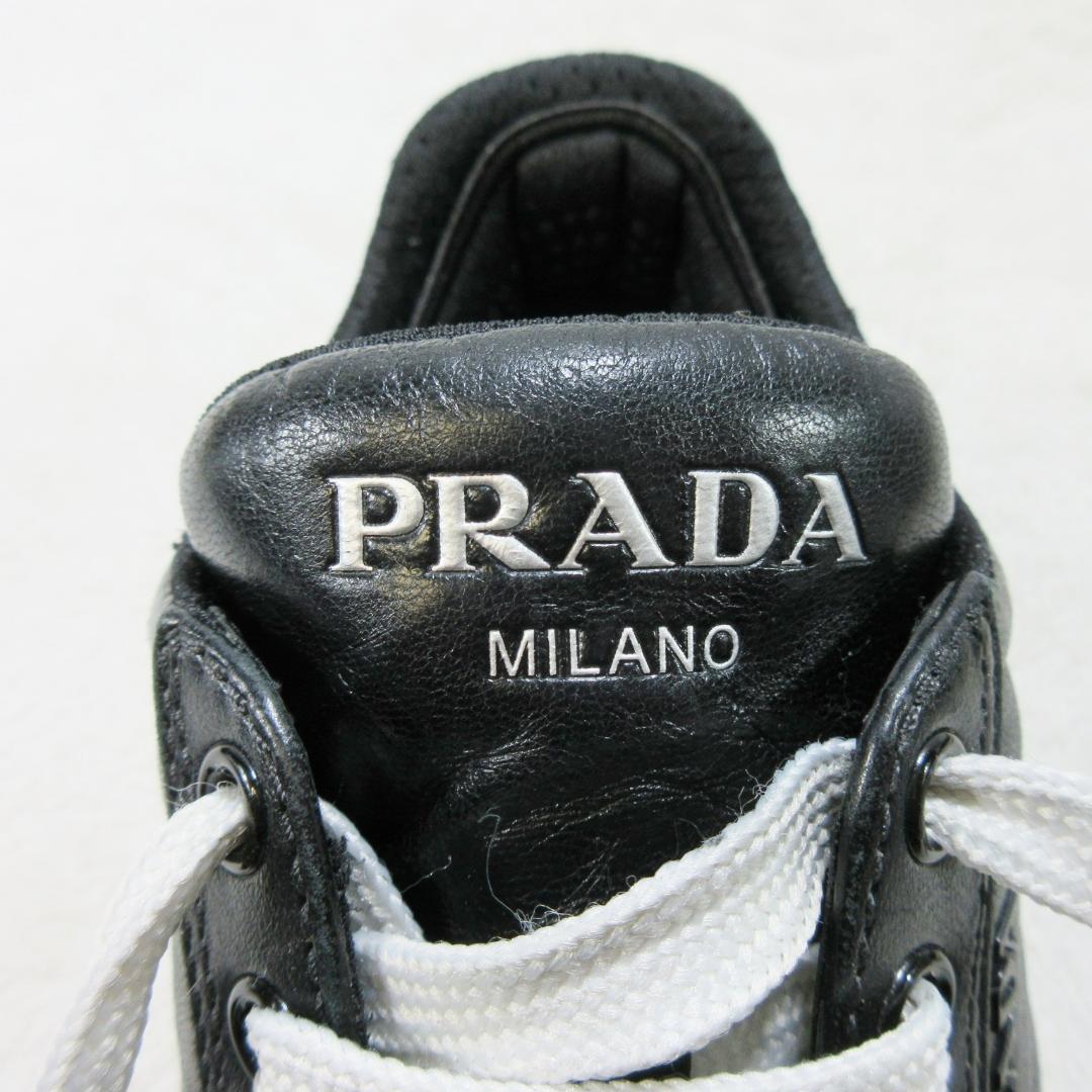 ✨ロゴ満載✨PRADA オールレザースニーカー 黒 EU35 22cm相当