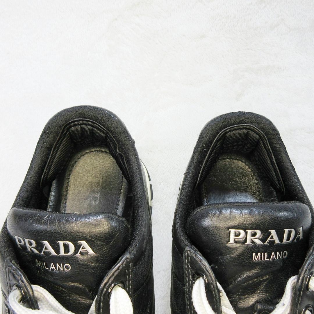 ✨ロゴ満載✨PRADA オールレザースニーカー 黒 EU35 22cm相当