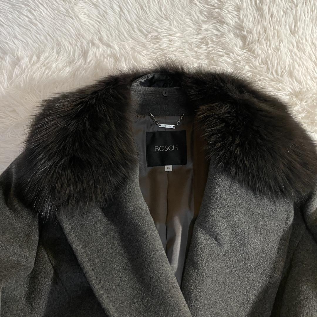 Y2K アンゴラ シルバーフォックスファー ベルト付 ロングコート マキシ 38