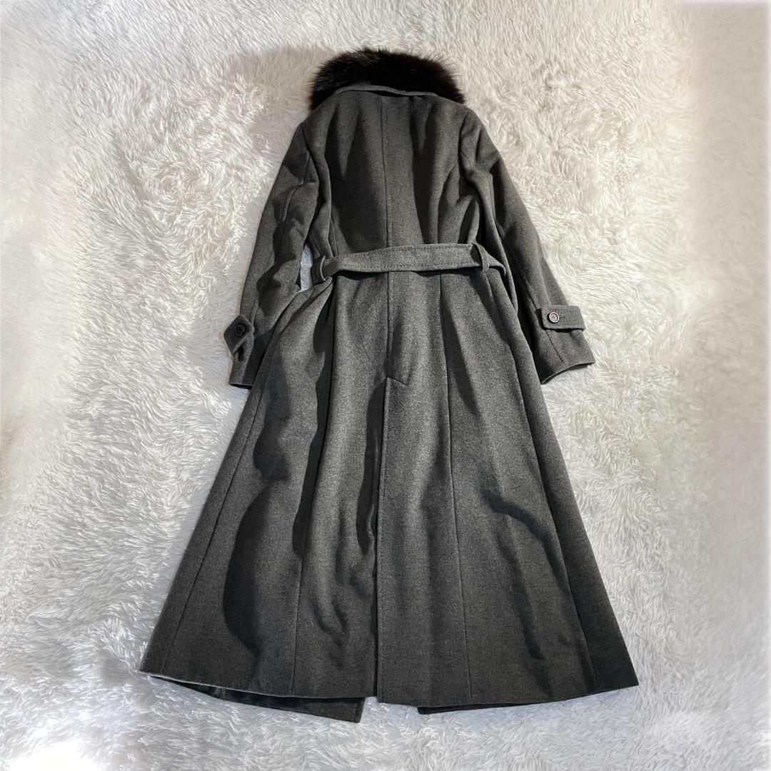 Y2K アンゴラ シルバーフォックスファー ベルト付 ロングコート マキシ 38