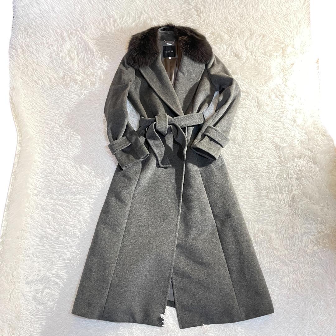 Y2K アンゴラ シルバーフォックスファー ベルト付 ロングコート マキシ 38