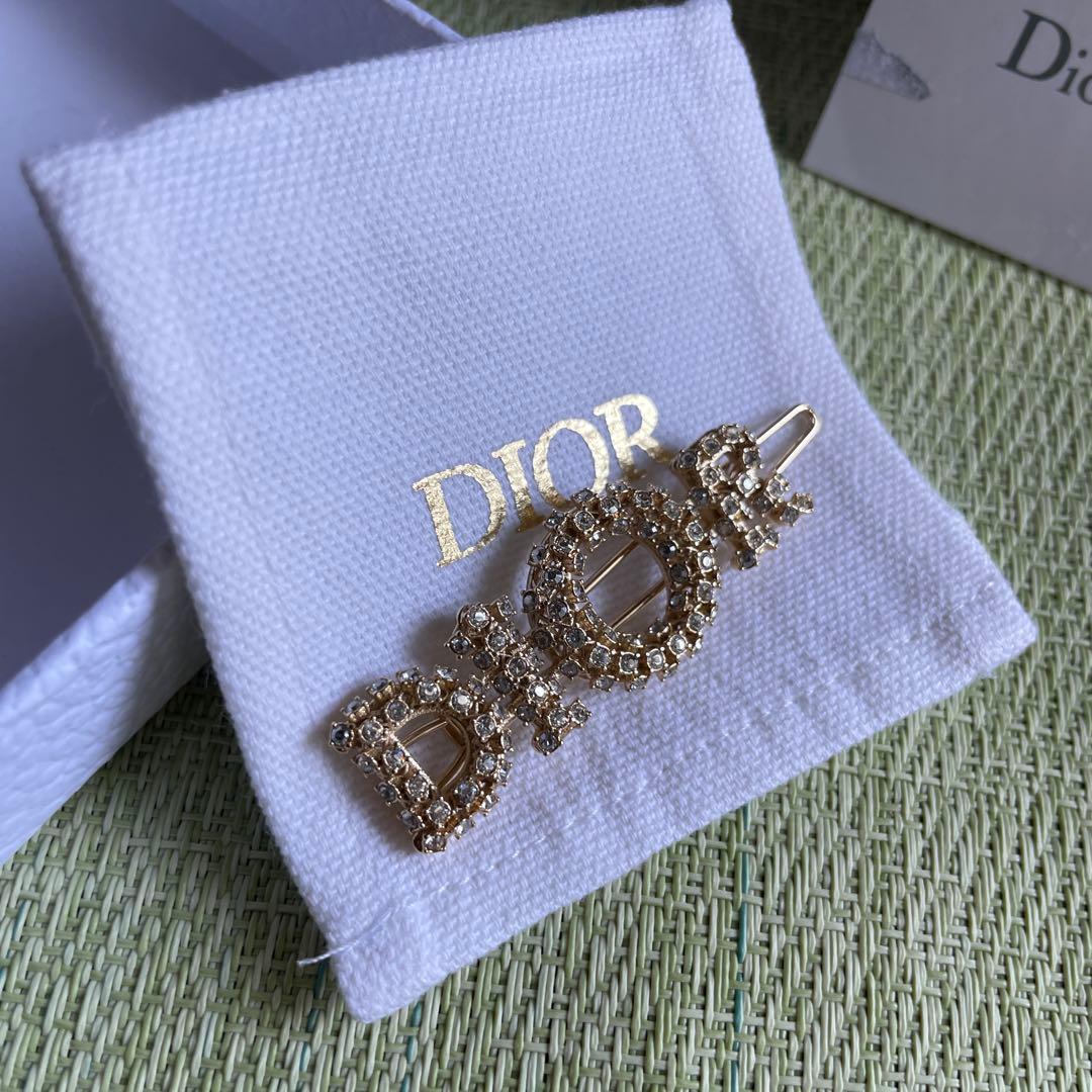 Dior ロゴ クリスタルヘアピン ゴールド