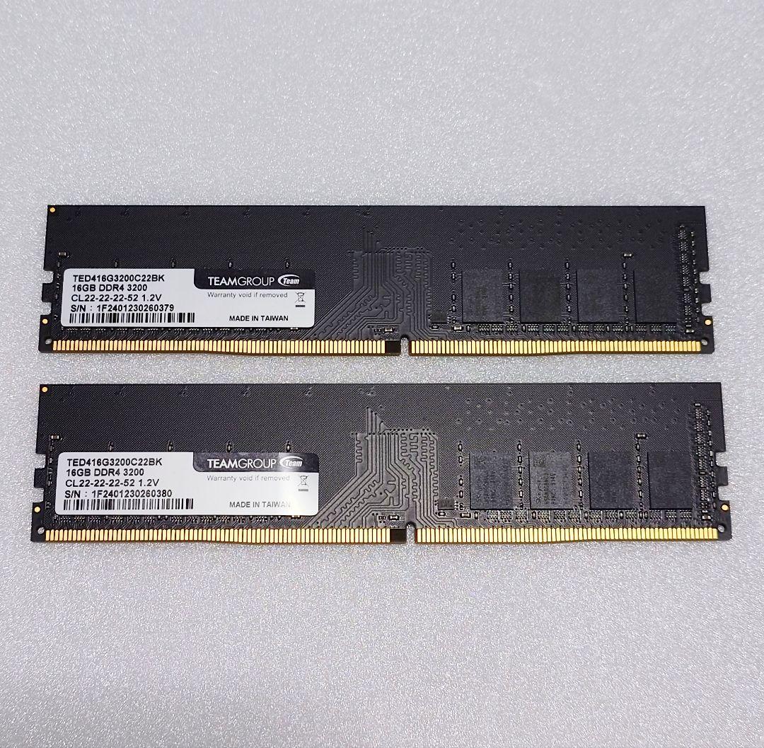 TEAM DDR4 3200MHz 16GB×2 計 32GB 動作確認済