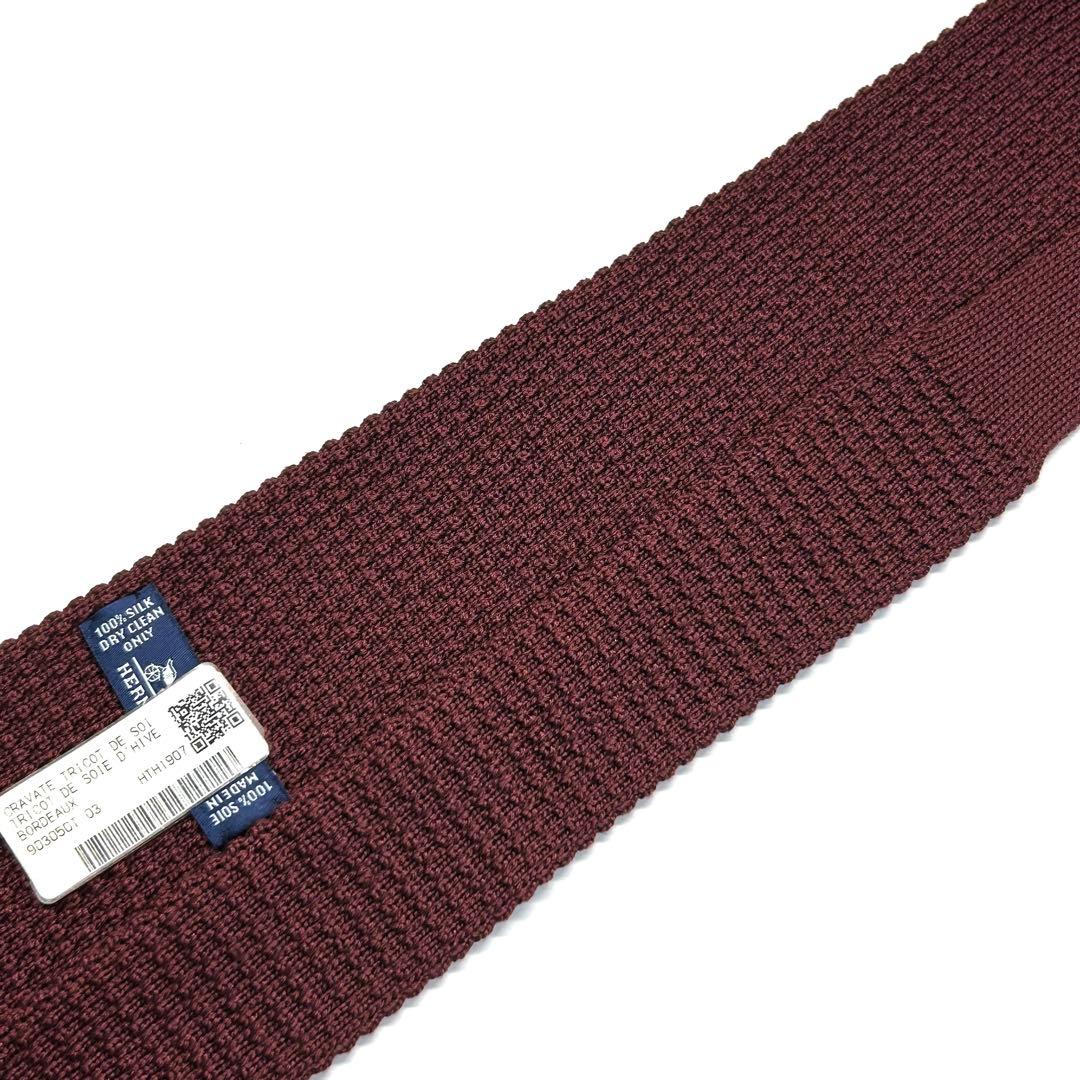 【新品タグ付き✨】エルメス ネクタイ ニットタイ レッド ロゴ刺繍 無地 シルク
