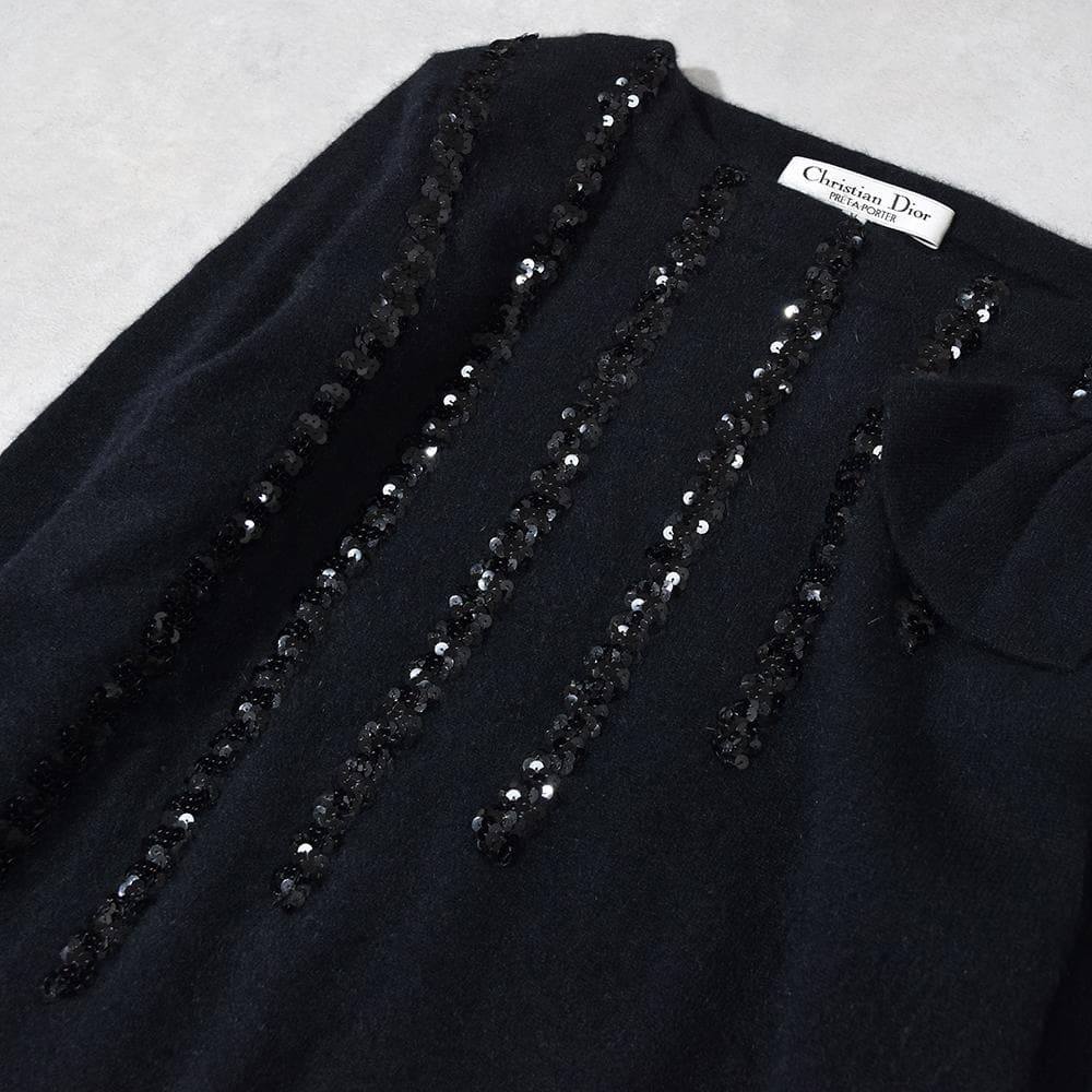 80s Christian Dior ディオール スパンコール リボン ニット