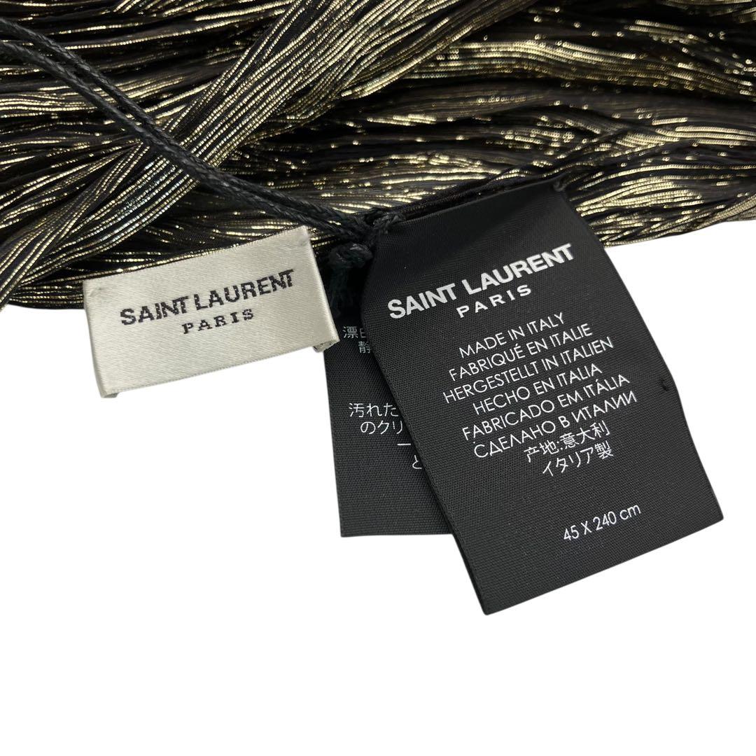 新品 SAINT LAURENT プリーツ スカーフストール ブラック ゴールド