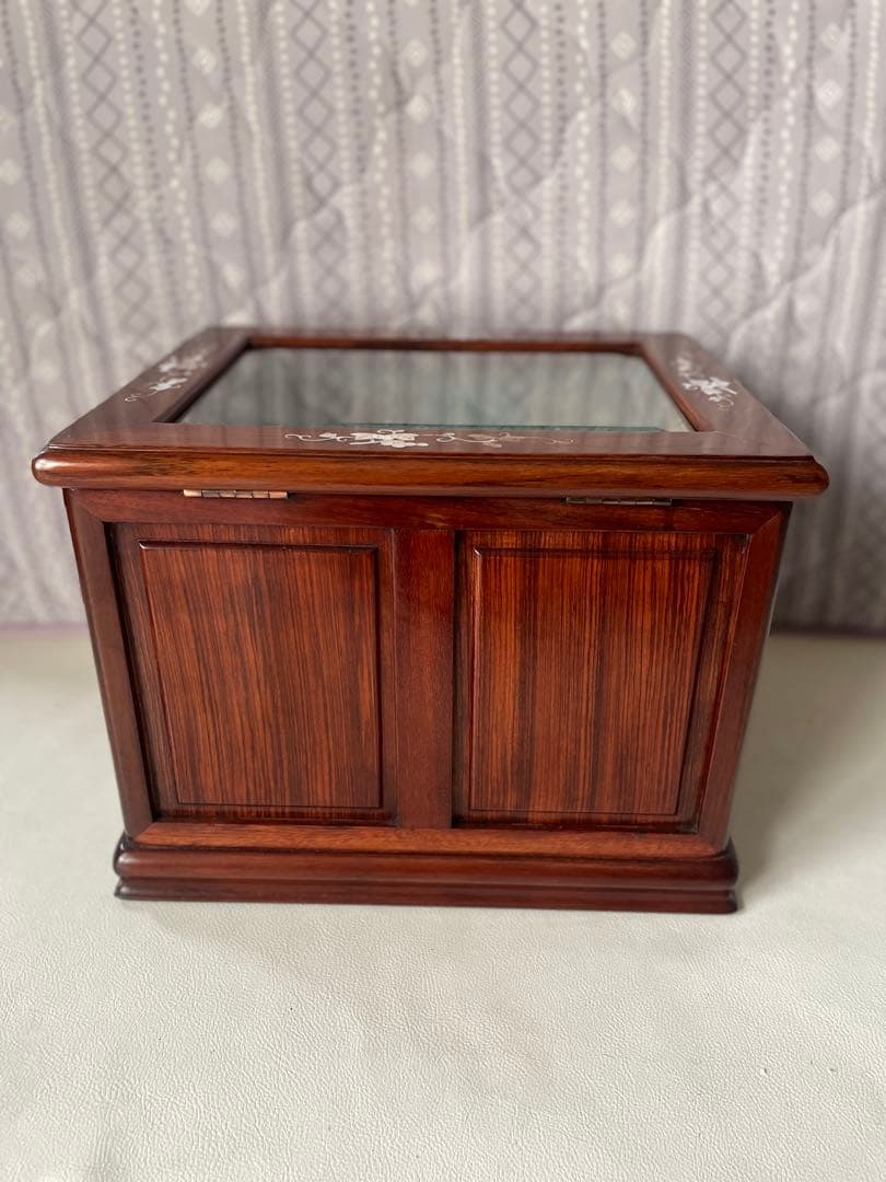 花梨 螺鈿細工 2段小引出し ショーケース ガラスケース 唐木 無垢 貴重品収納