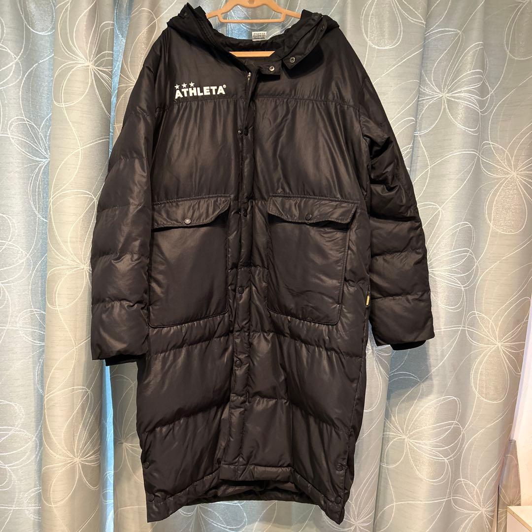 ATHLETA ロングベンチコート 黒 フード付き サイズO