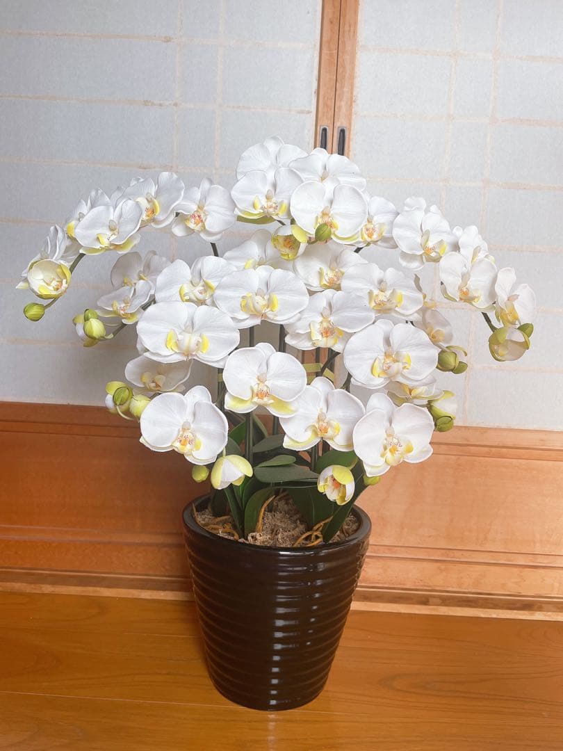 特大サイズ　白　胡蝶蘭　造花　陶器鉢　アートフラワー　ホワイト　美品　送料込み