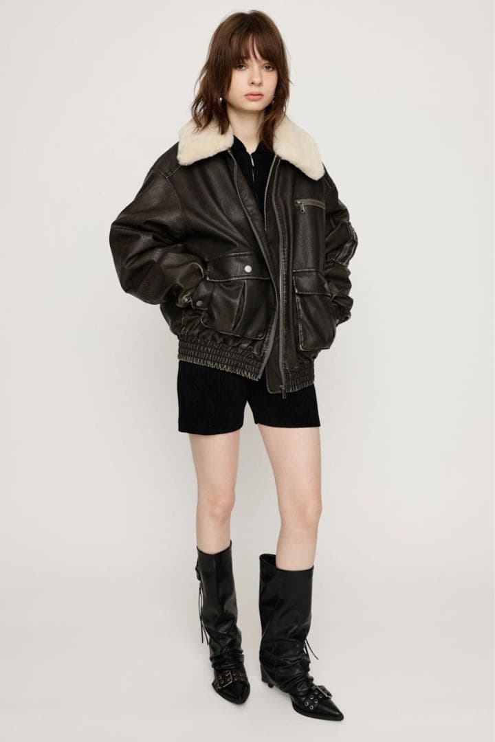 SLY VINTAGE F／LEATHER S／ブルゾン BLK 黒 アウター