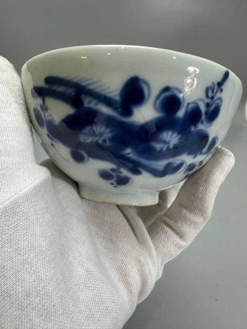 中国 古染付 梅絵 蓋碗 七件