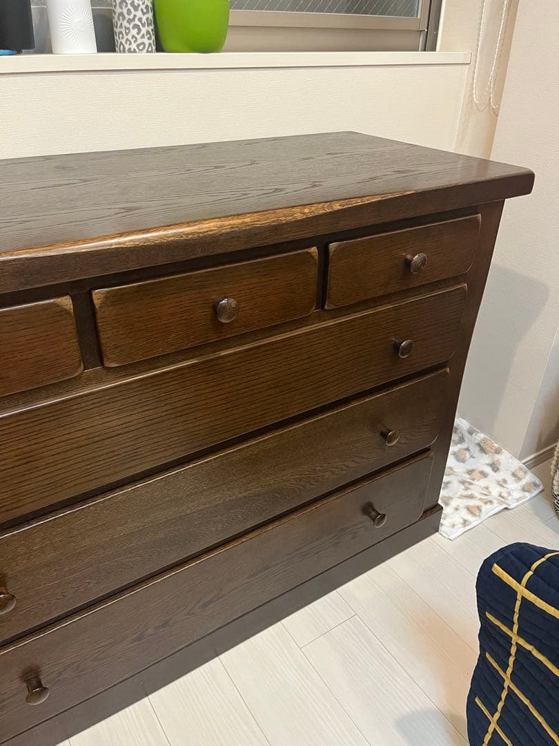 ダークブラウン 木製チェスト 5段