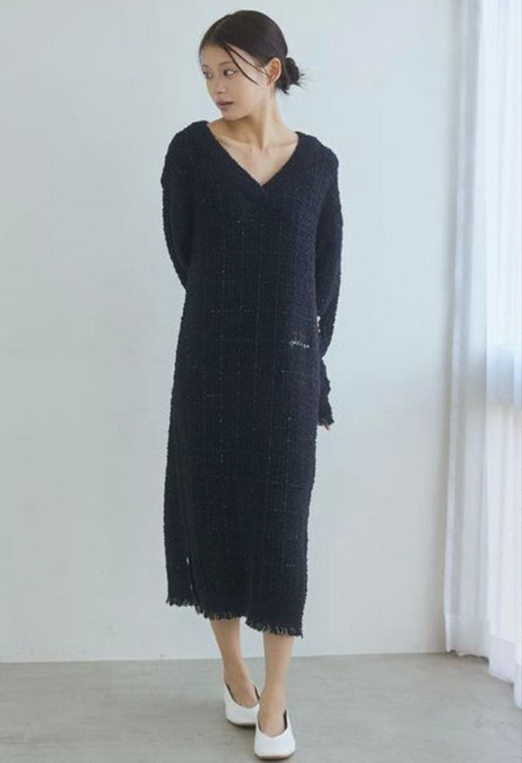 ジェラートピケ　 「JOEL ROBUCHON」ツイードモコVネックワンピース